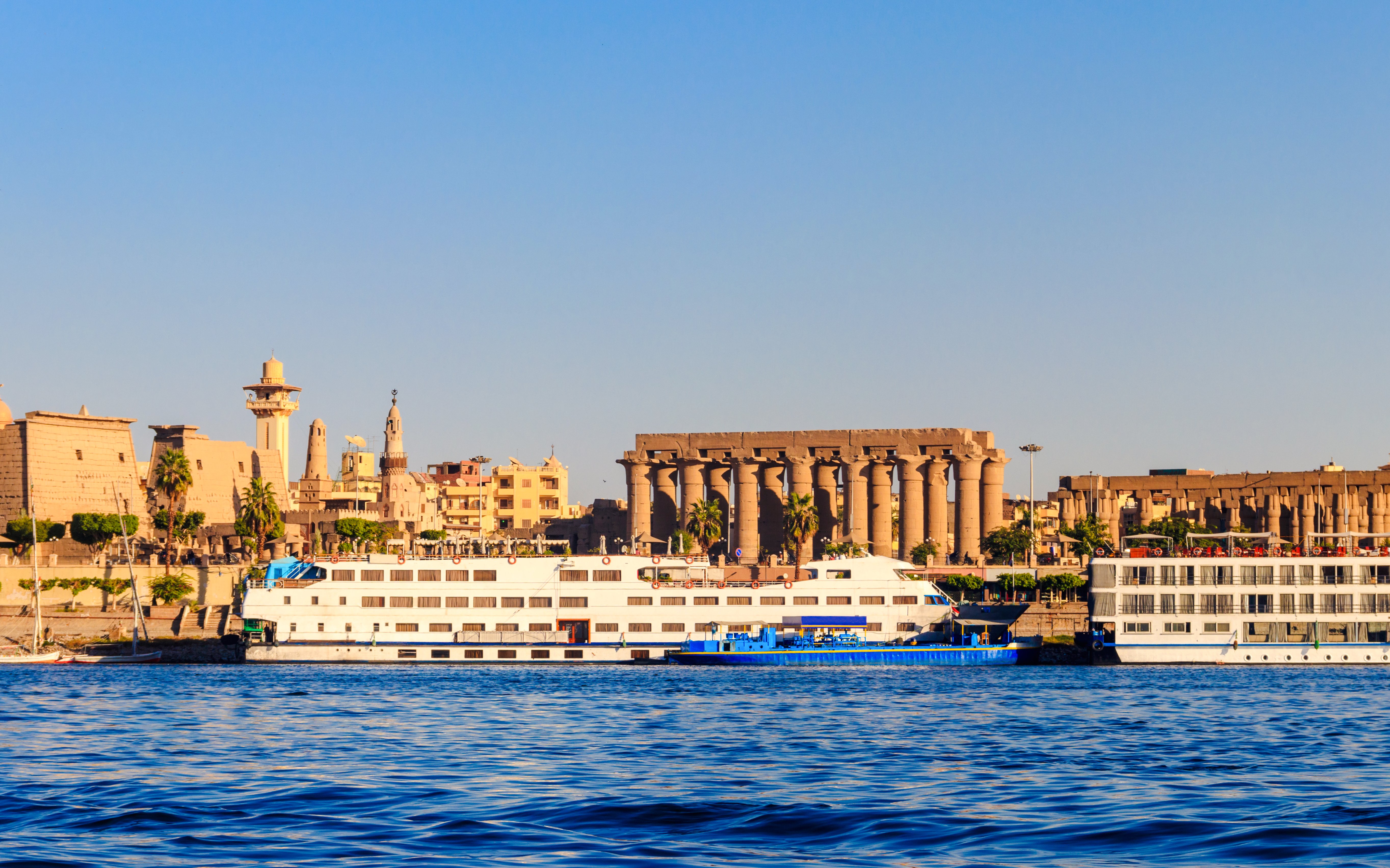 Cruise ship on the Nile River near Luxor Temple, Egypt.