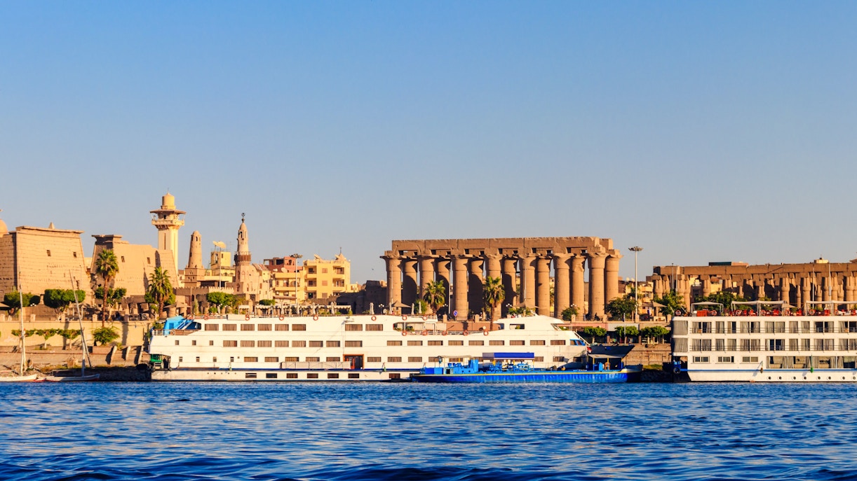 Cruise ship on the Nile River near Luxor Temple, Egypt.