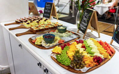 Cheese board and fruit platter on Spirit of Cairns dinner cruise, Australia.