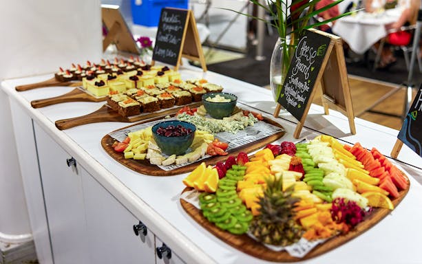 Cheese board and fruit platter on Spirit of Cairns dinner cruise, Australia.