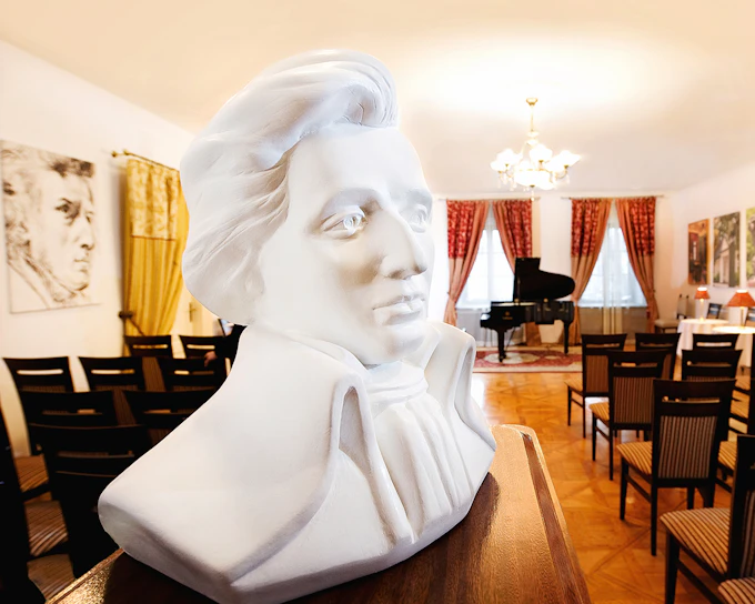 Evening Chopin Piano Concert at Chopin Gallery with a Glass of Wine
