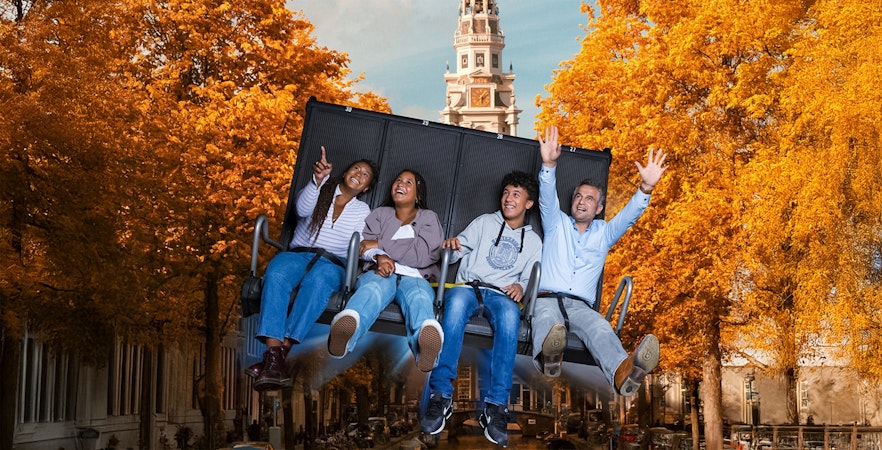 Visitors enjoying the 5D Ultimate Flight Experience at This Is Holland, Amsterdam.