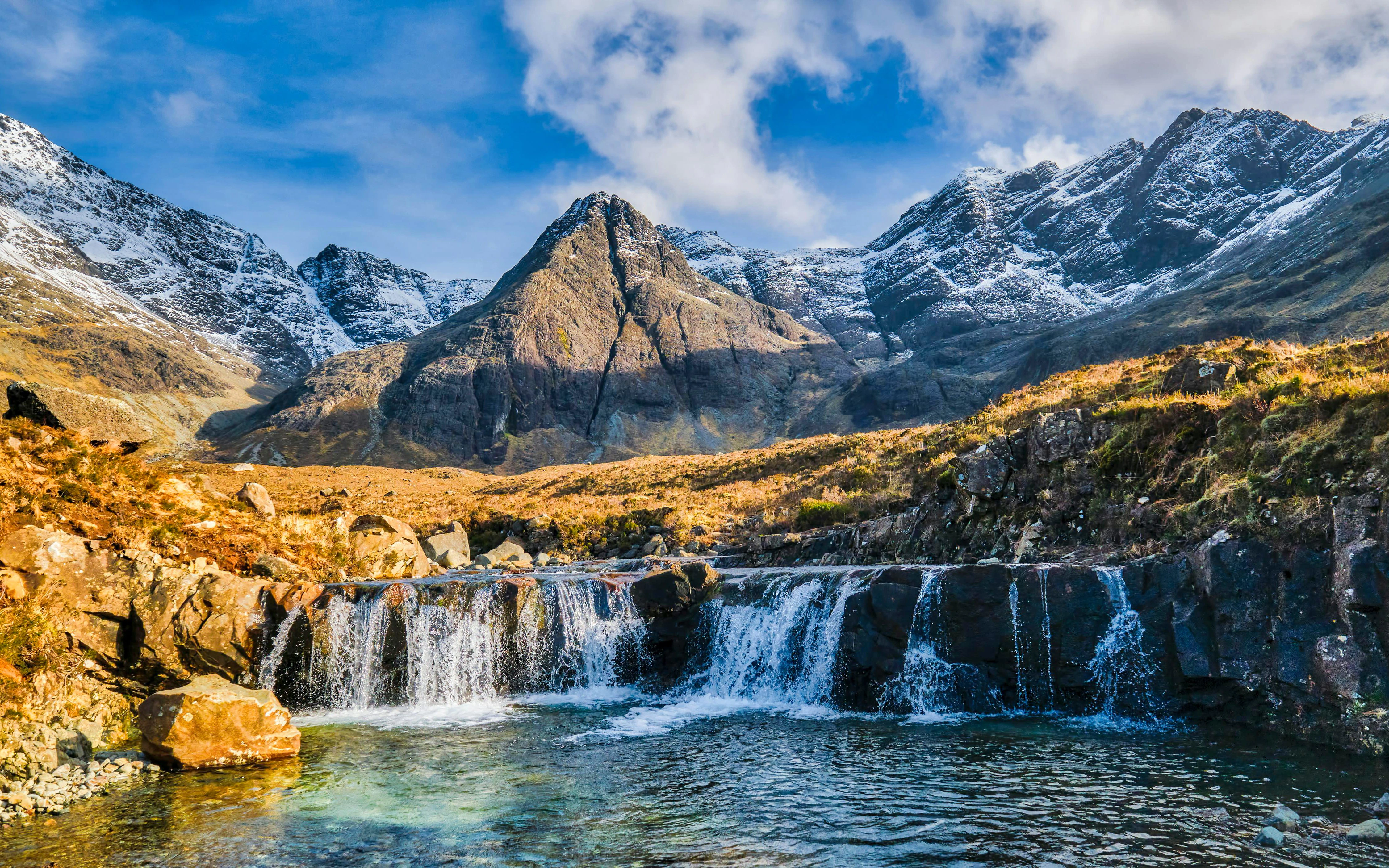 Fairy Pools with Cuillin Mountains backdrop on Isle of Skye, Glen Brittle.