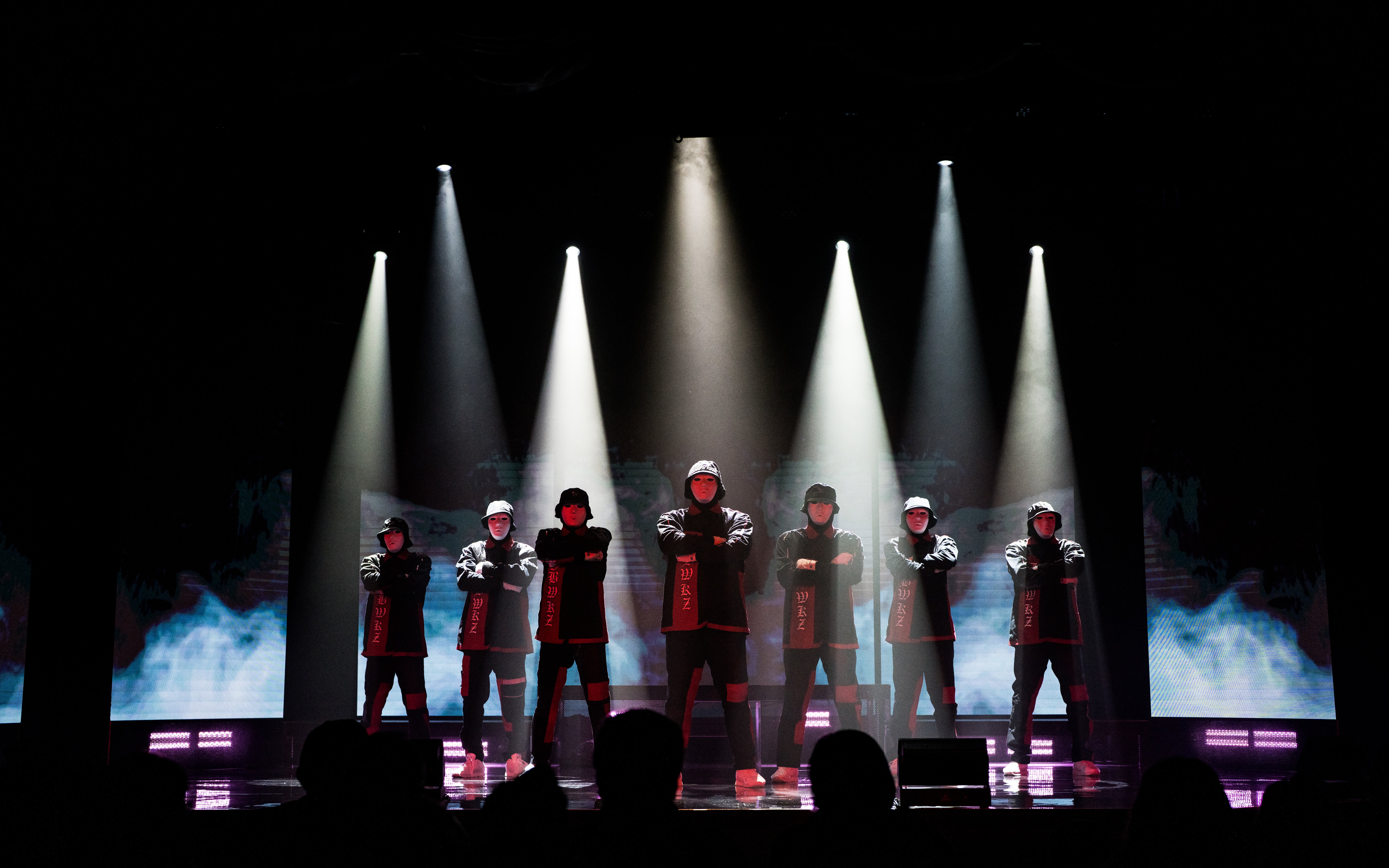 Dancers performing on stage at Jabbawockeez show in Las Vegas.