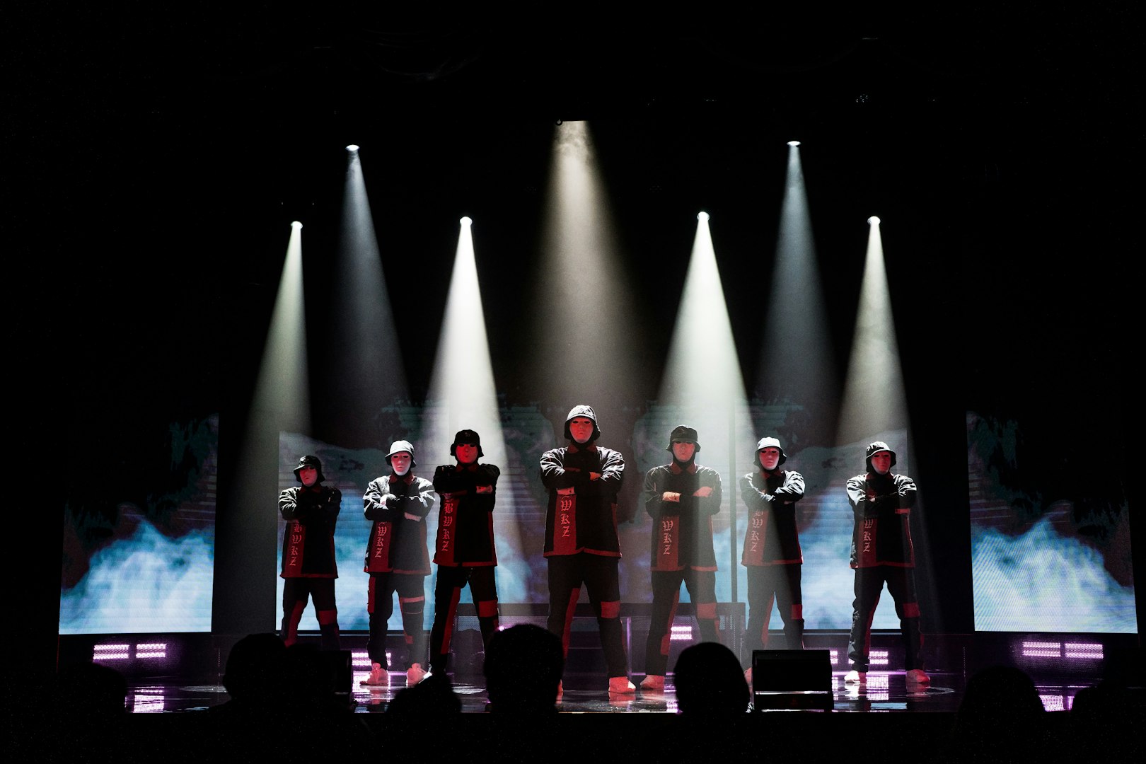 Dancers performing on stage at Jabbawockeez show in Las Vegas.