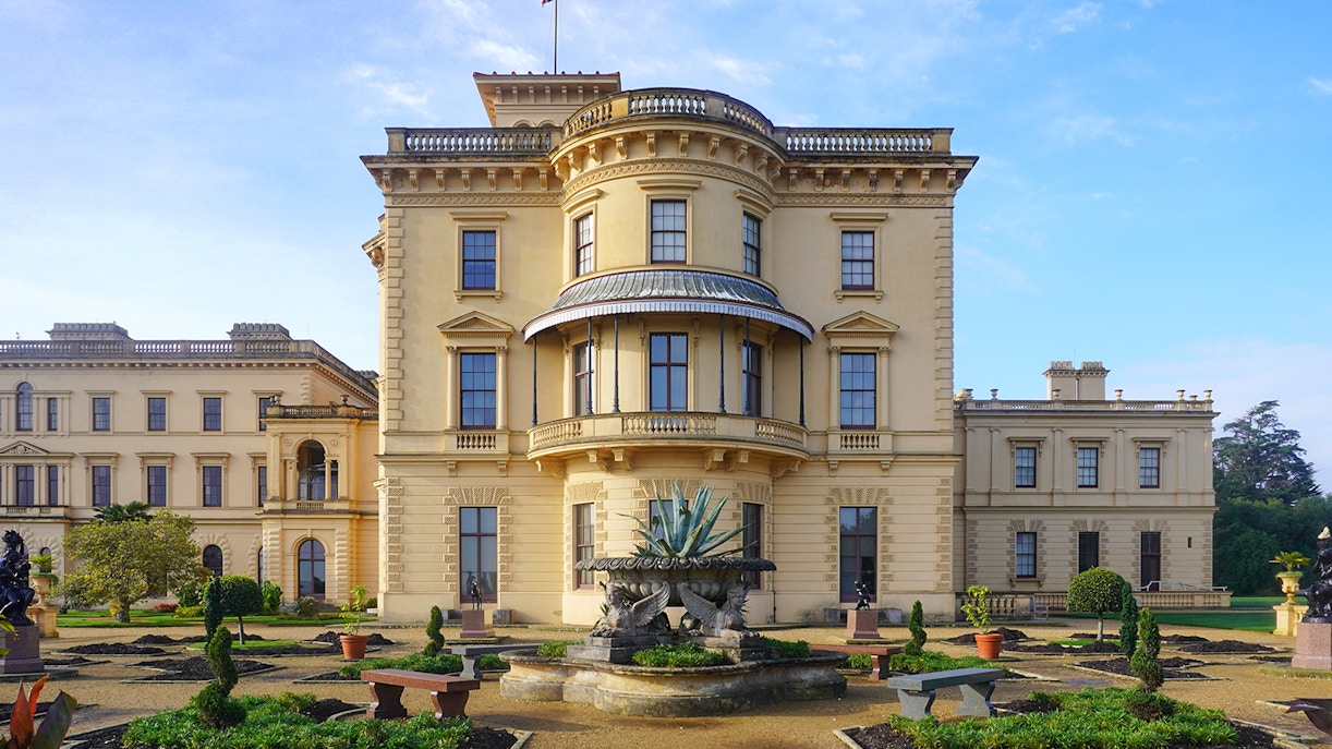 Osborne House exterior with Victorian architecture in Isle of Wight, England.