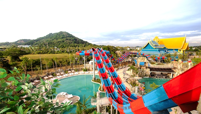 Andamanda Phuket water park Angel's Slides with colorful twisting tubes.