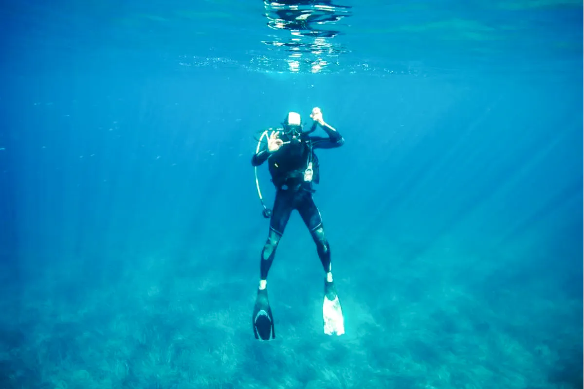 Diver exploring clear waters in Angra, Rio de Janeiro.