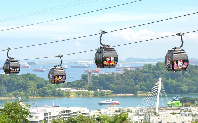 Singapore Cable Car over Sentosa Island with scenic views of the harbor and lush greenery.