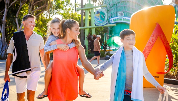 Family enjoying a day at Whitewater World, Gold Coast.