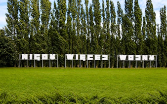 Westerplatte memorial sign "Nigdy więcej wojny" in Gdańsk, Poland.