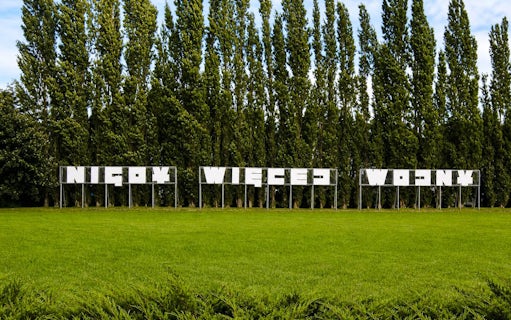 Westerplatte memorial sign "Nigdy więcej wojny" in Gdańsk, Poland.