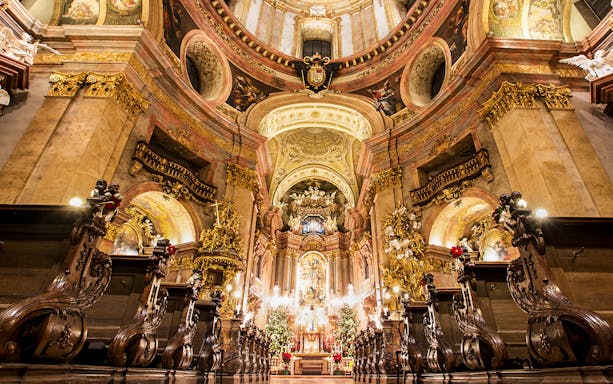 Baroque interior of St. Peter's Church in Vienna, venue for Classic Ensemble Vienna Concert.