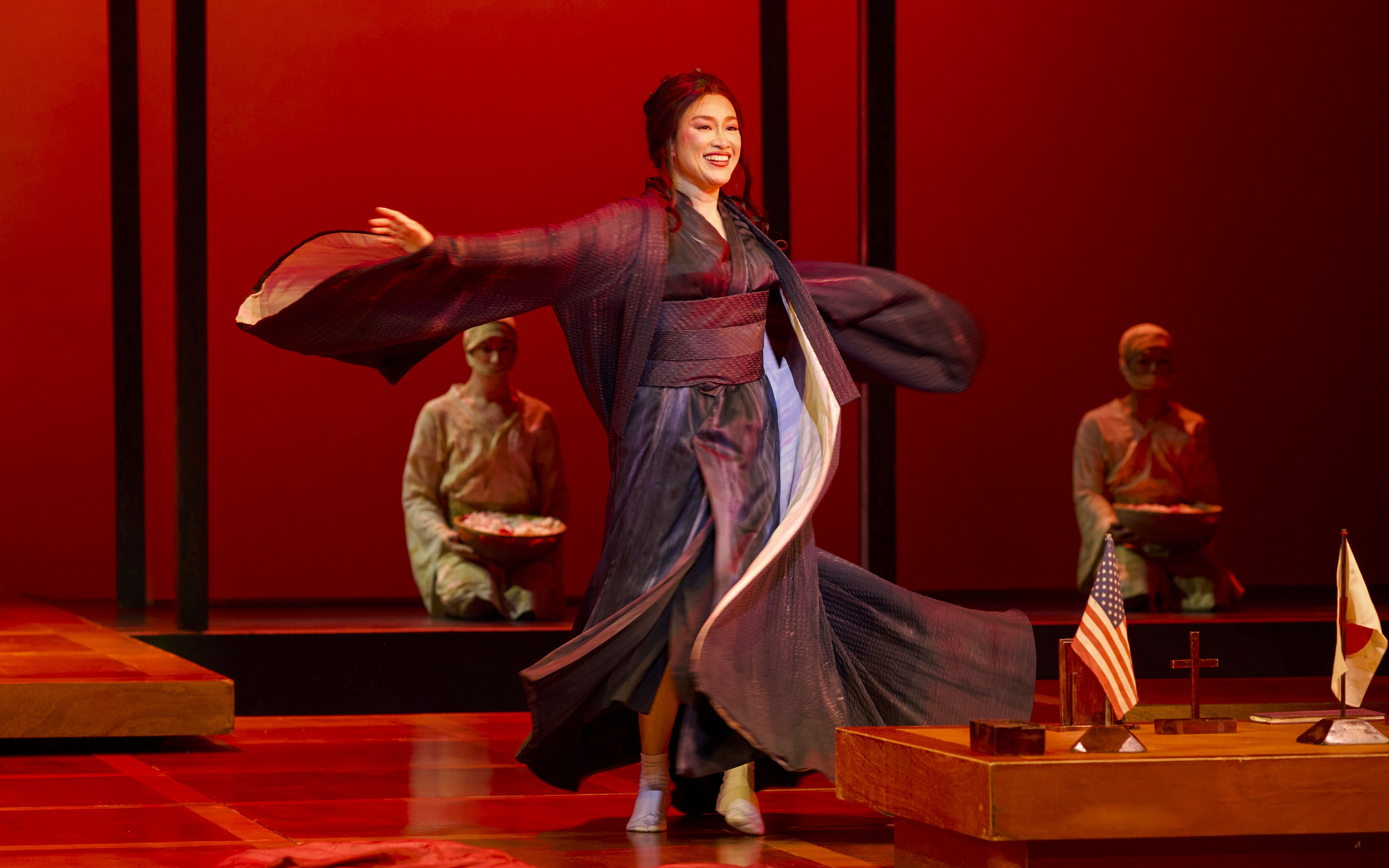 Stage performance of Madama Butterfly in Sydney with performer in traditional attire.