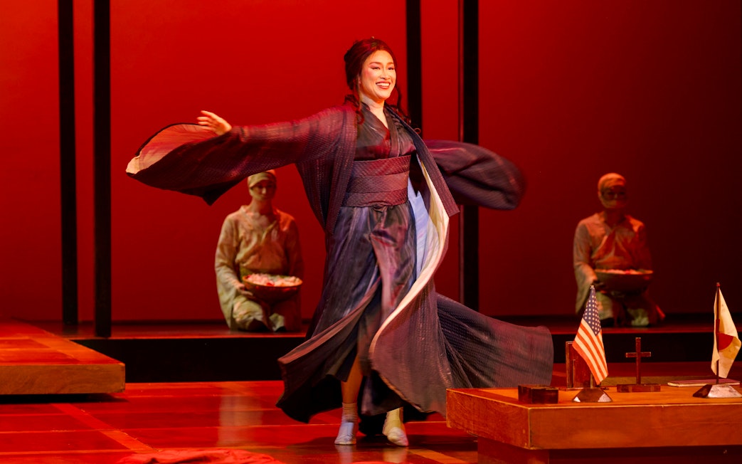 Stage performance of Madama Butterfly in Sydney with performer in traditional attire.