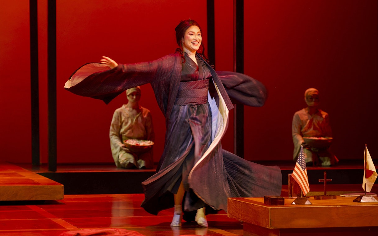 Stage performance of Madama Butterfly in Sydney with performer in traditional attire.