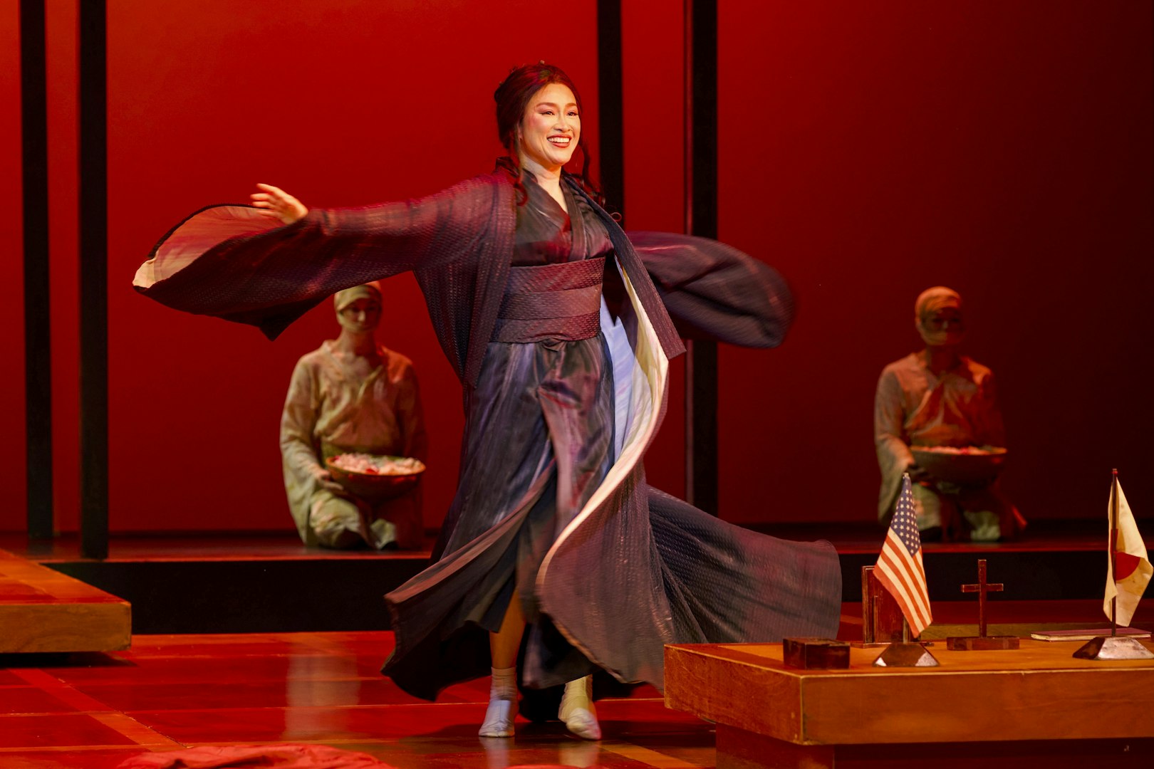 Stage performance of Madama Butterfly in Sydney with performer in traditional attire.