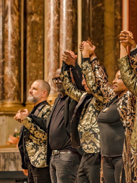 Orchestra taking a bow at St Sulpice Church concert.