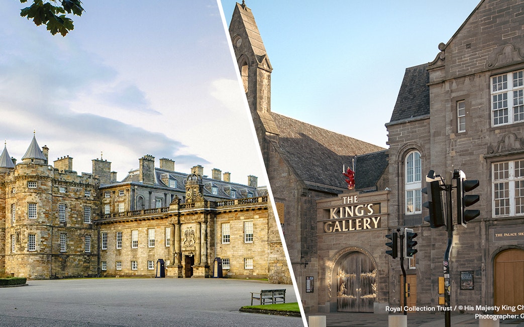 Palace of Holyroodhouse exterior with King's Gallery entrance in Edinburgh.