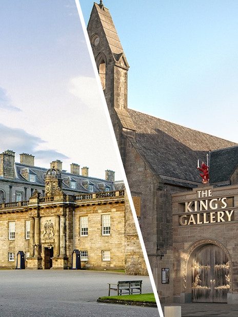 Palace of Holyroodhouse exterior with King's Gallery entrance in Edinburgh.