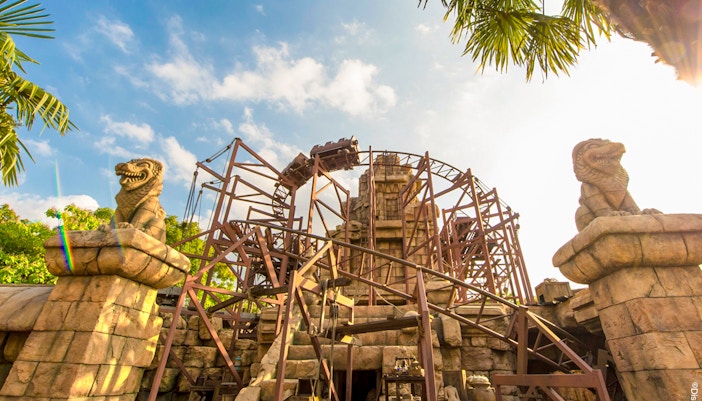 Temple of Peril roller coaster with Indiana Jones theme at Adventureland, Disneyland Paris.