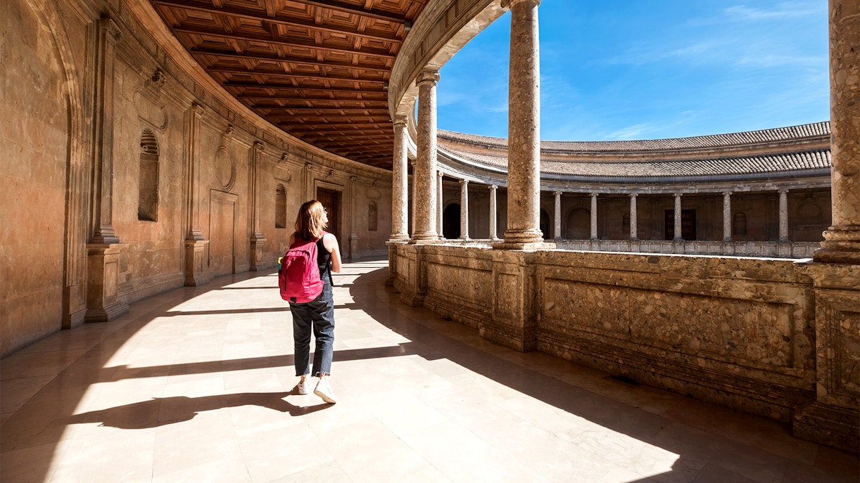 Patio inside Alhambra palace in Granada, Spain