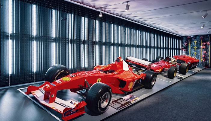 Formula 1 cars displayed at Ferrari Museum in Maranello.