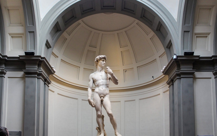 Michelangelo's David statue in Accademia Gallery, Florence.