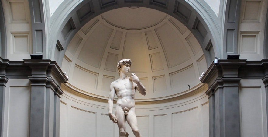 Michelangelo's David statue in Accademia Gallery, Florence.