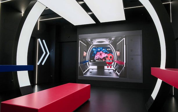 Interactive exhibit at Singapore Flyer showcasing a futuristic space-themed display.