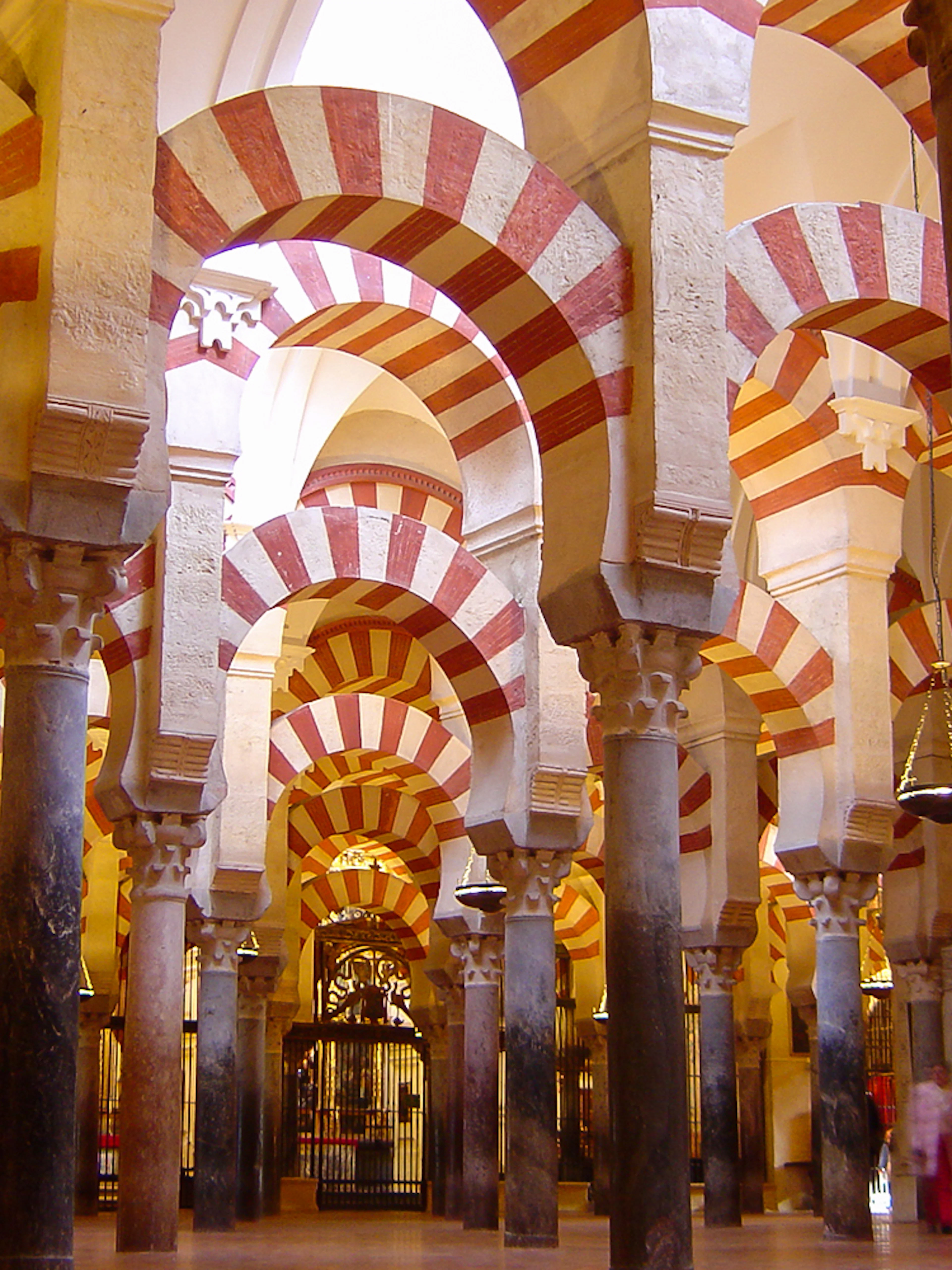 Arched columns inside the Cordoba Mosque-Cathedral, Spain.