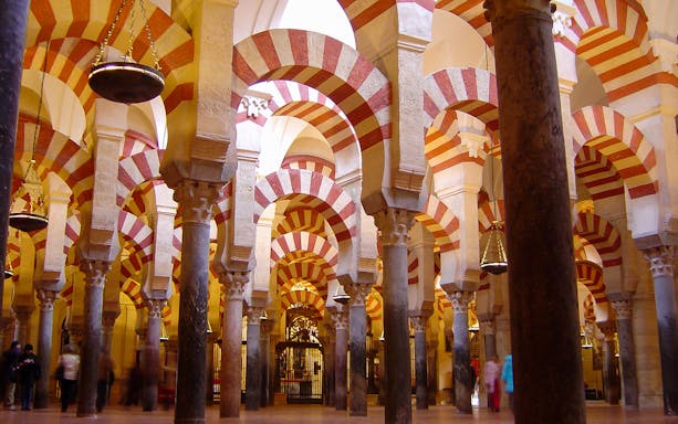 Arched columns inside the Cordoba Mosque-Cathedral, Spain.