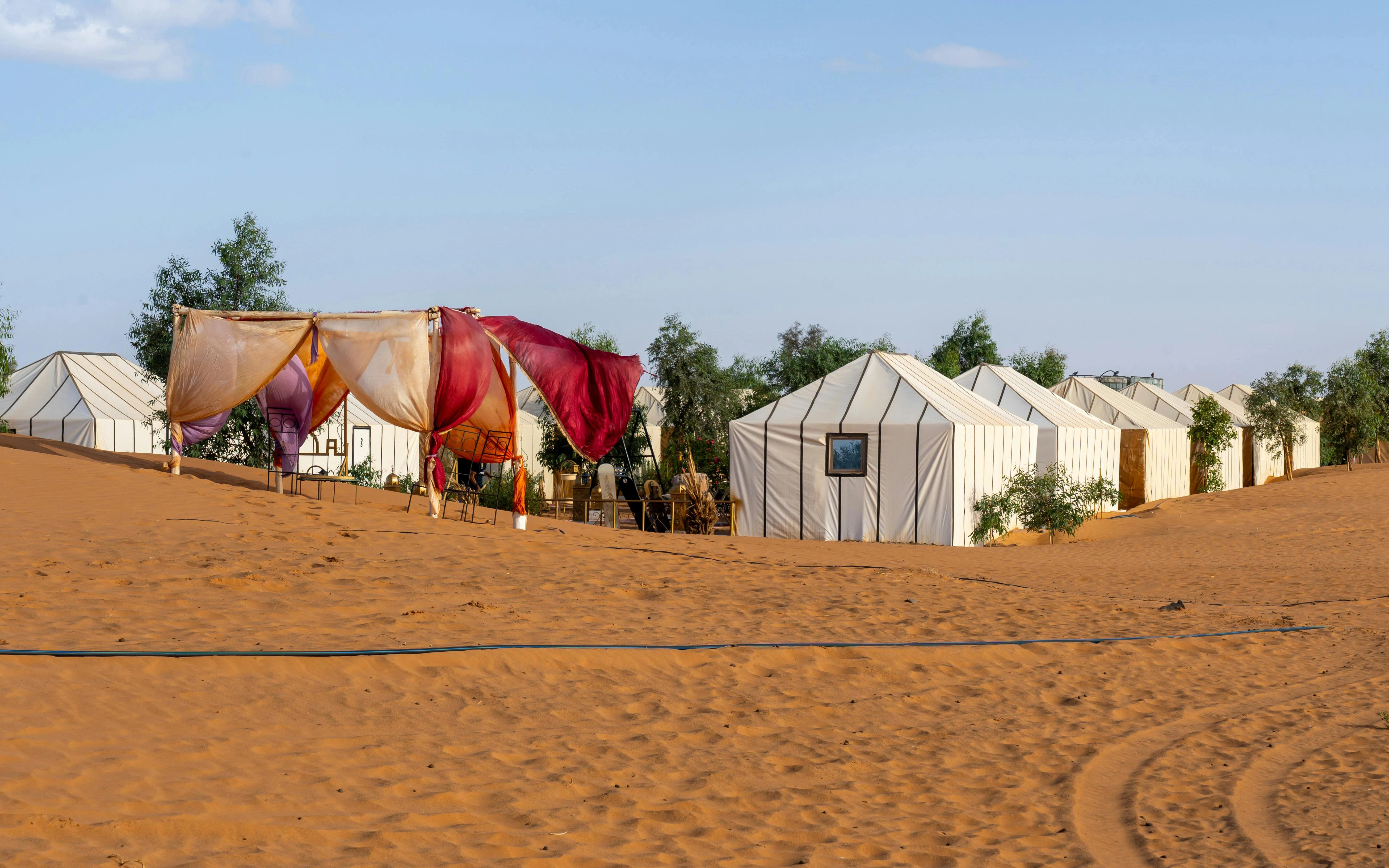 Tents in a desert camp in the Sahara Desert, Merzouga, Morocco.