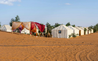 Tents in a desert camp in the Sahara Desert, Merzouga, Morocco.