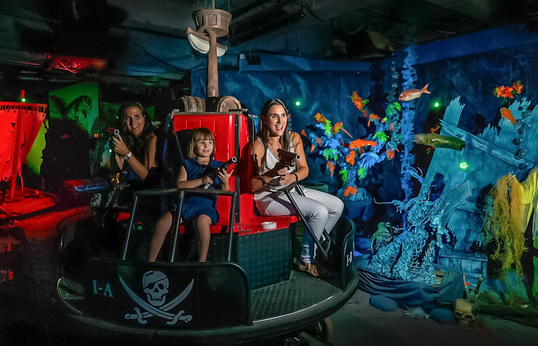 Pirate-themed water ride at The Pirate's Lair, Isla Mágica, Seville.