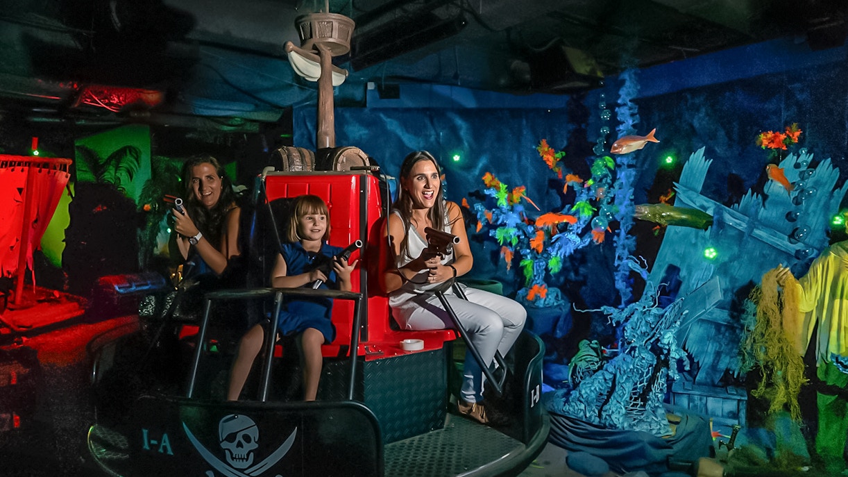 Pirate-themed water ride at The Pirate's Lair, Isla Mágica, Seville.