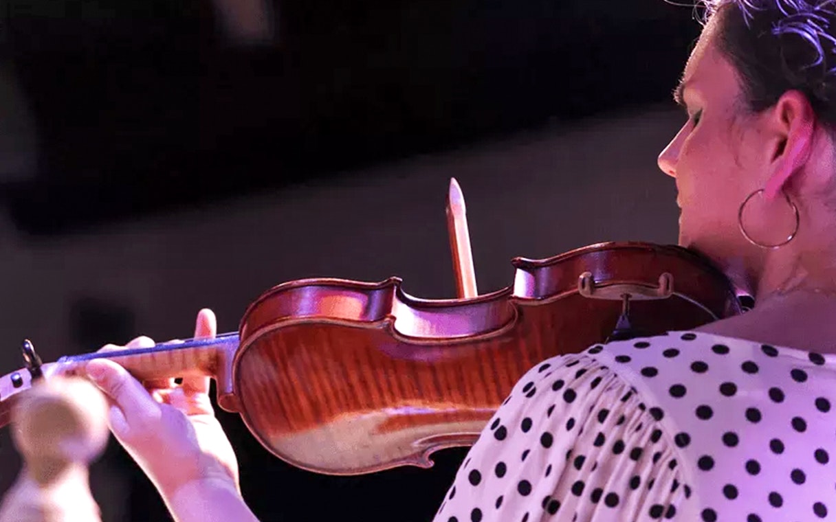 Violinist performing at Sensaciones - Teatro Flamenco Granada.
