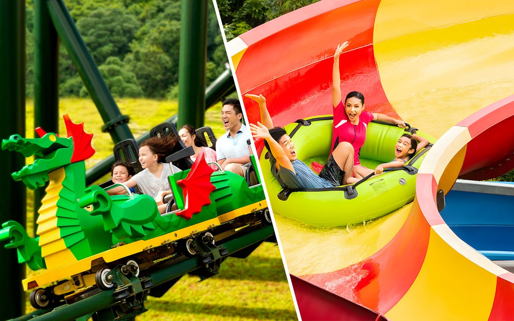 Visitors enjoying rides at LEGOLAND Malaysia Theme Park and Waterpark Desaru Coast.