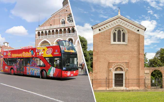 Hop-on hop-off bus in Padua and Giotto Scrovegni Chapel exterior.