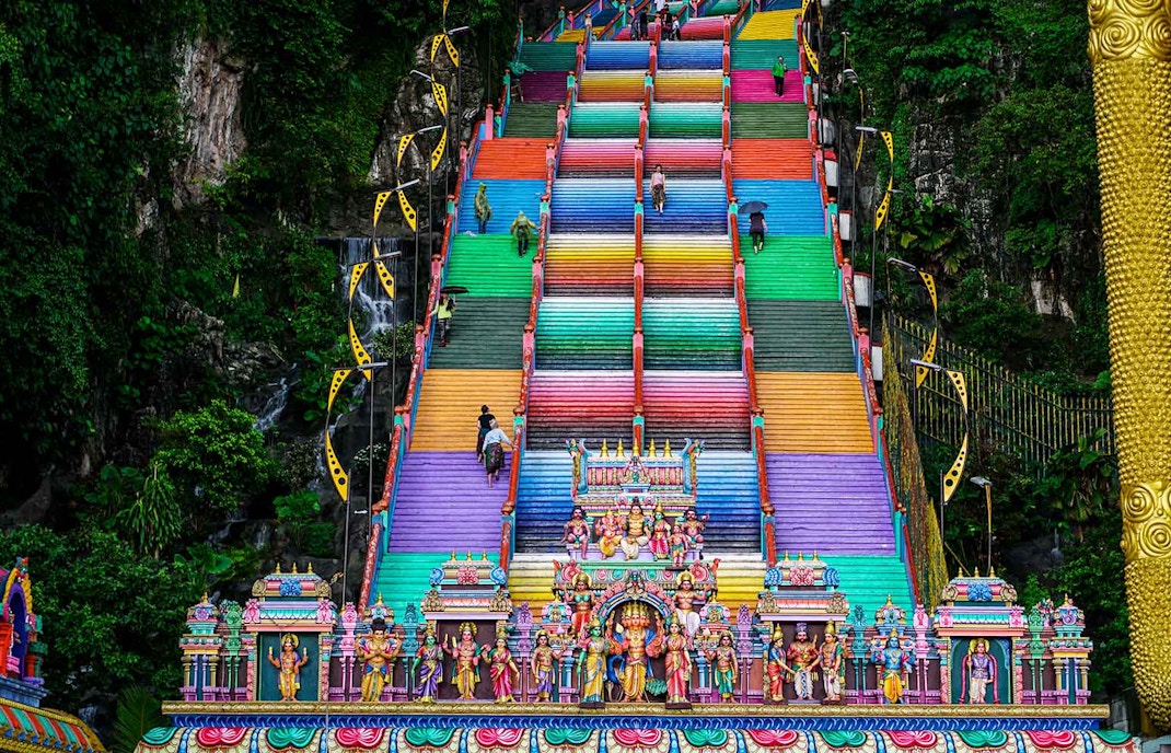 rainbow staircase at batu caves