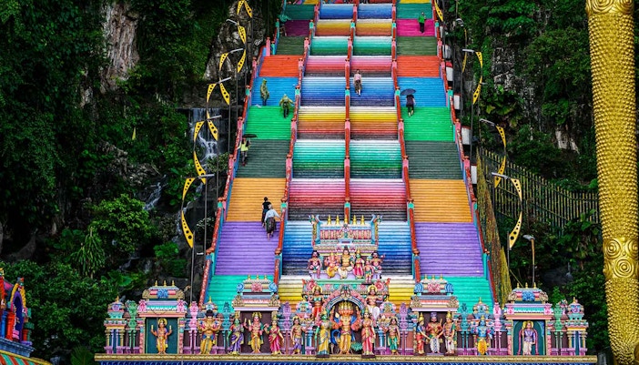 Colorful steps at the entrance to Batu cave in Malaysia