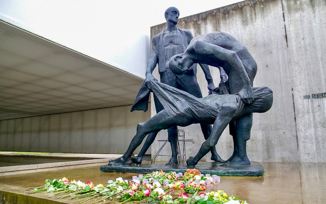 Sculpture depicting figures at Sachsenhausen Concentration Camp memorial.