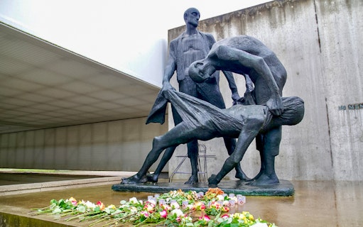Sculpture depicting figures at Sachsenhausen Concentration Camp memorial.