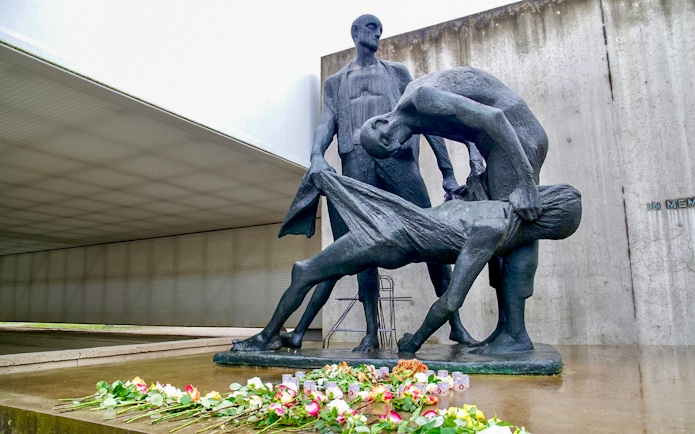 Sculpture depicting figures at Sachsenhausen Concentration Camp memorial.