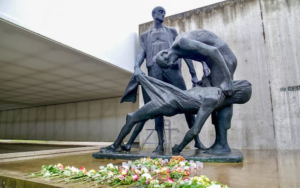 Sculpture depicting figures at Sachsenhausen Concentration Camp memorial.