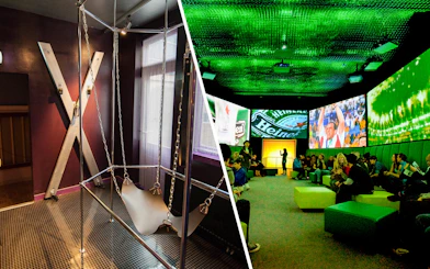 Red Light Secrets Museum exhibit and Heineken Experience tour room in Amsterdam.