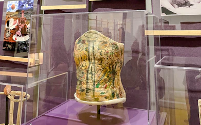 Frida Kahlo's painted plaster corset on display at the Frida Kahlo Museum.