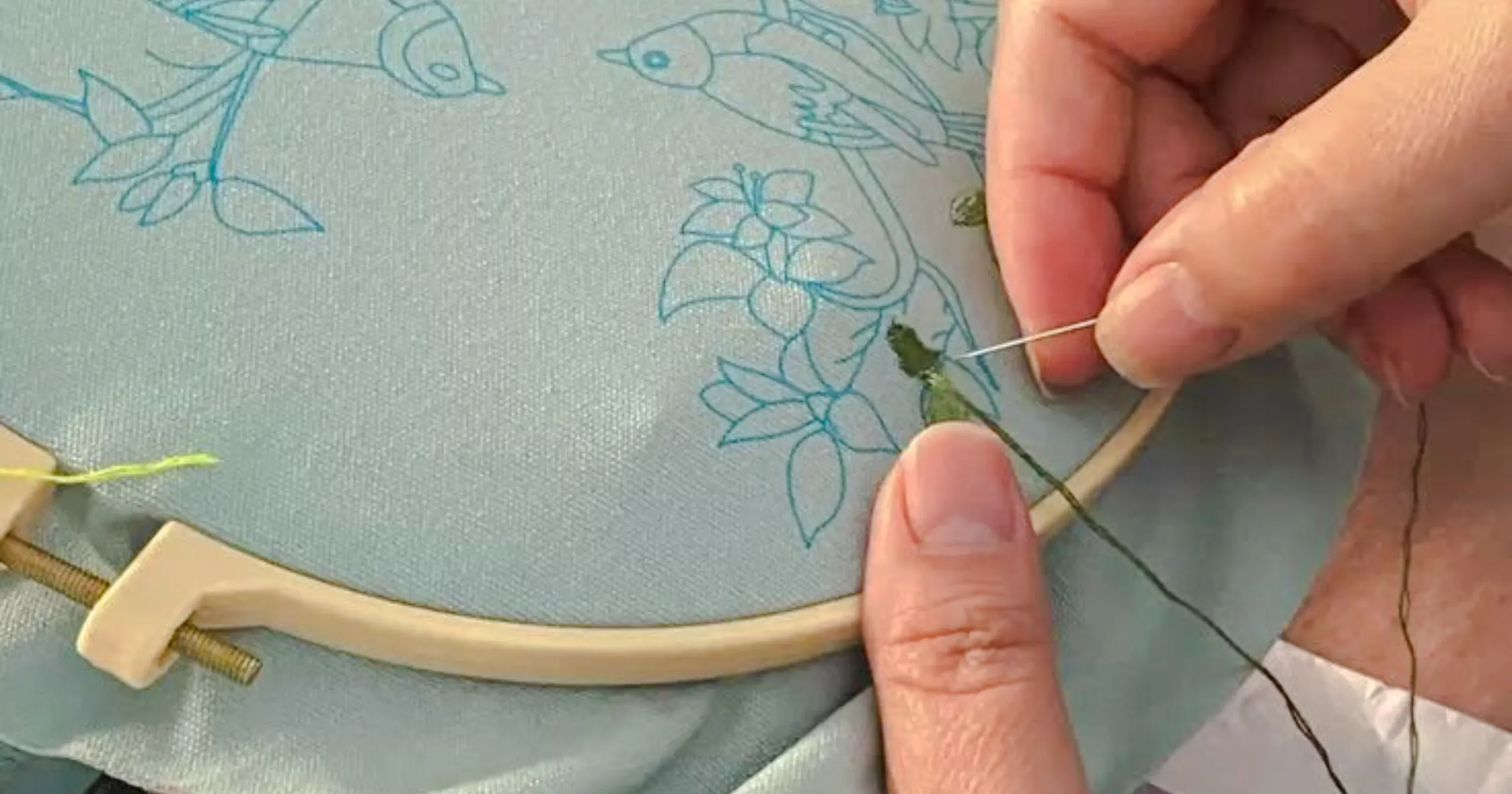 Embroidery work in progress at Upcycled Textile Jewellery Workshop, Essaouira.