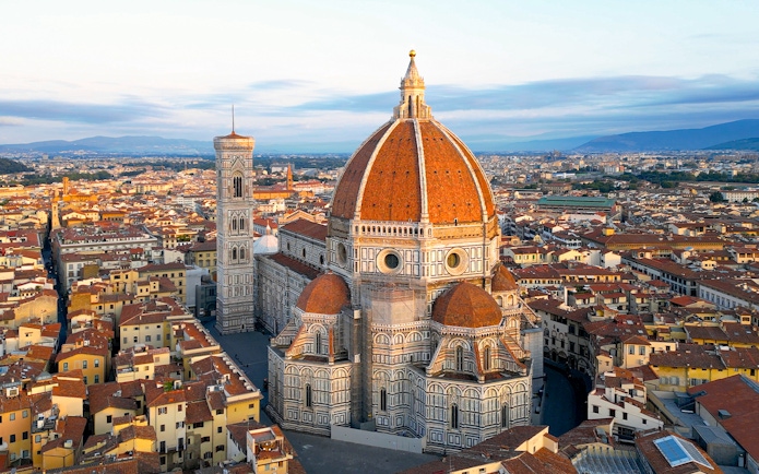 Florence Cathedral with dome and cityscape view, Italy.