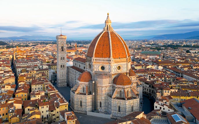 Florence Cathedral with dome and cityscape view, Italy.